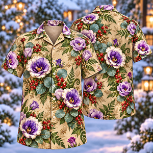 Christmas Purple Lisianthus Sand Aloha Hawaiian Shirt