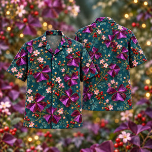 Christmas Purple Oxalis Teal Aloha Hawaiian Shirt