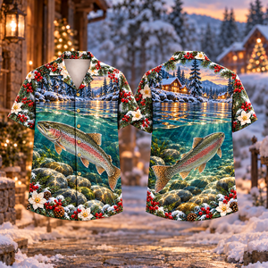 Christmas River Trout Quiet Pool Print Hawaiian Shirt