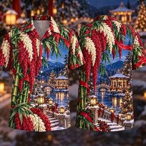 Christmas Ruby Amaranth Ivory Ribbon Emerald Bamboo Sapphire Snowy River Gazebo Hawaiian Shirt