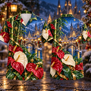 Christmas Ruby Anthurium Ivory Star Emerald Bamboo Sapphire Snowy Lantern Cathedral Bridge Hawaiian Shirt