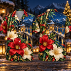 Digital mockup: front and back of one AlohaVero Christmas Ruby Blossom Ivory Star Emerald Bamboo Sapphire Snowy Lantern Island Gatehouse No Pocket Hawaiian shirt