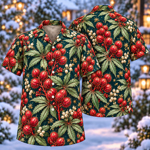 Christmas Ruby Castor Seedpod Teal Aloha Hawaiian Shirt