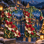 Digital mockup: front and back of one AlohaVero Christmas Ruby Clematis Ivory Star Emerald Bamboo Sapphire Snowy Lantern Lakeside Abbey No Pocket Hawaiian shirt