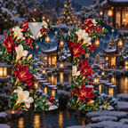 Digital mockup: front and back of one AlohaVero Christmas Ruby Freesia Ivory Star Emerald Ivy Sapphire Lantern Tea Pavilion No Pocket Hawaiian shirt
