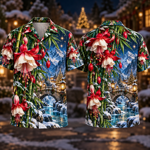 Christmas Ruby Fuchsia Ivory Star Emerald Bamboo Sapphire Snowy Lantern Glacier Bridge Hawaiian Shirt