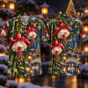 Christmas Ruby Fuchsia Ivory Star Emerald Bamboo Sapphire Snowy Lantern Swan Bridge Hawaiian Shirt