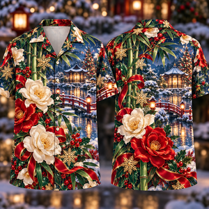 Christmas Ruby Gardenia Ivory Ribbon Emerald Bamboo Sapphire Lantern Snowy Pond Pavilion Hawaiian Shirt