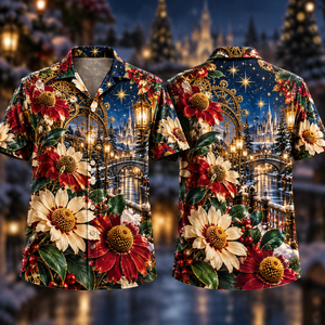 Christmas Ruby Helenium Ivory Star Emerald Foliage Sapphire Clockwork Bridge Hawaiian Shirt