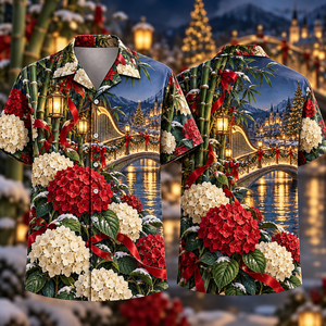 Christmas Ruby Hydrangea Ivory Ribbon Emerald Bamboo Sapphire Snowy Music Bridge Hawaiian Shirt