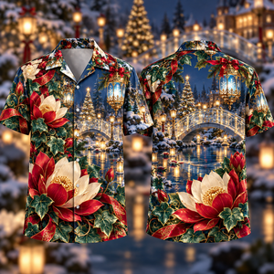 Christmas Ruby Lotus Ivory Ribbon Emerald Ivy Sapphire Lantern Glass Bridge Hawaiian Shirt