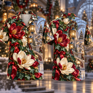 Christmas Ruby Magnolia Ivory Ribbon Emerald Ivy Sapphire Lantern Sculpture Hall Hawaiian Shirt