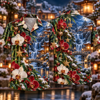 Digital mockup: front and back of one AlohaVero Christmas Ruby Orchid Ivory Star Emerald Bamboo Sapphire Waterfall Pavilion No Pocket Hawaiian shirt