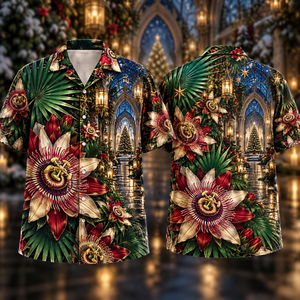 Christmas Ruby Passionflower Ivory Star Emerald Palm Sapphire Lantern Cathedral Garden Hawaiian Shirt