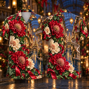 Christmas Ruby Scabiosa Ivory Ribbon Emerald Ivy Sapphire Lantern Spiral Canal Hall Hawaiian Shirt