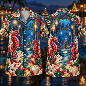 Christmas Ruby Seahorse Pearl Coral Lantern Arch Hawaiian Shirt