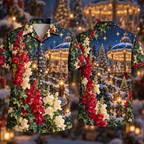 Digital mockup: front and back of one AlohaVero Christmas Ruby Snapdragon Ivory Star Emerald Ivy Sapphire Snowy Carousel Garden No Pocket Hawaiian shirt