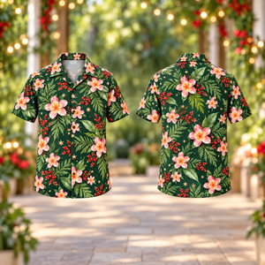 Christmas Salmon Frangipani Cypress Aloha Hawaiian Shirt