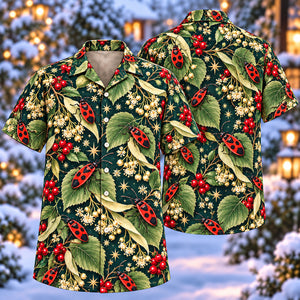 Christmas Scarlet Firebug Linden Teal Aloha Hawaiian Shirt