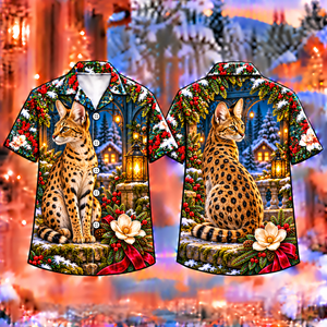 Christmas Serval Lantern Terrace Print Hawaiian Shirt