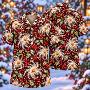 Christmas Silver Clematis Seedhead Wine Aloha Hawaiian Shirt