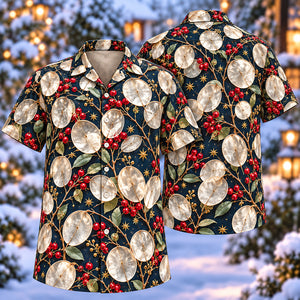 Christmas Silver Lunaria Indigo Aloha Hawaiian Shirt