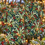 Digital mockup: front and back of one AlohaVero Christmas Silver Staghorn Fern Teal Aloha No Pocket Hawaiian shirt