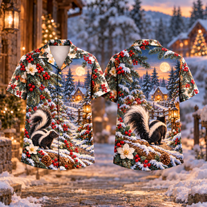 Christmas Skunk Moonlit Garden Print Hawaiian Shirt
