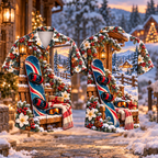 Digital mockup: front and back of one AlohaVero Christmas Snowboard Lodge Welcome Print No Pocket Hawaiian shirt