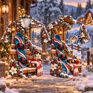 Christmas Snowboard Lodge Welcome Print Hawaiian Shirt