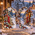 Digital mockup: front and back of one AlohaVero Christmas Snowshoe Trail Welcome Print No Pocket Hawaiian shirt
