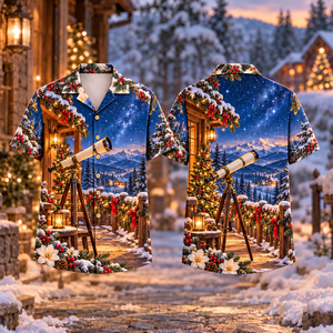 Christmas Stargazing Telescope Print Sapphire Brass Hawaiian Shirt