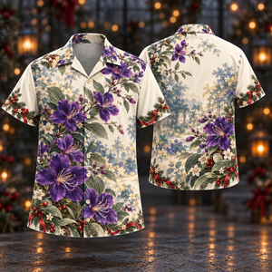 Christmas Tibouchina Violet Ivory Garden Hawaiian Shirt