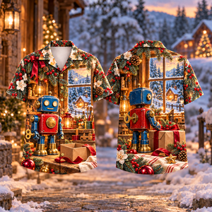 Christmas Tin Toy Workshop Wonder Print Hawaiian Shirt