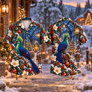 Christmas Turaco Emerald Conservatory Print Hawaiian Shirt