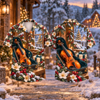 Digital mockup: front and back of one AlohaVero Christmas Violin Keepsake Case Print Amber Teal No Pocket Hawaiian shirt