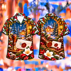 Digital mockup: front and back of one AlohaVero Christmas Wax Seal Keepsake Letters Print No Pocket Hawaiian shirt