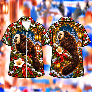 Christmas White-Faced Saki Lantern Bough Print Hawaiian Shirt