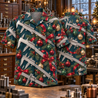 AlohaVero Christmas calipers Hawaiian shirt, front and back views