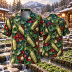 AlohaVero Christmas wasabi Hawaiian shirt, front and back views