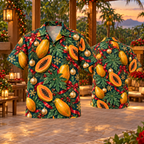 AlohaVero Christmas papayas Hawaiian shirt, front and back views