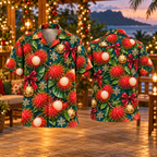 AlohaVero Christmas rambutans Hawaiian shirt, front and back views