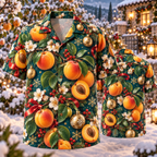 AlohaVero Christmas apricots Hawaiian shirt, front and back views