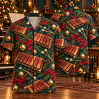 AlohaVero Christmas xylophones Hawaiian shirt, front and back views