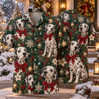 AlohaVero Christmas Dalmatian dogs Hawaiian shirt, front and back views
