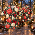 AlohaVero Christmas ranunculus Hawaiian shirt, front and back views
