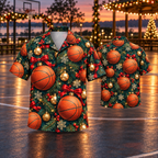 AlohaVero Christmas basketball Hawaiian shirt, front and back views