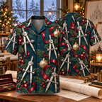 AlohaVero Christmas drafting-compasses Hawaiian shirt, front and back views