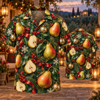 AlohaVero Christmas pears Hawaiian shirt, front and back views