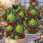 AlohaVero Christmas romanesco Hawaiian shirt, front and back views